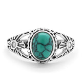 Antique Vintage Oval Simulated Turquoise Ring CZ Solid 925 Sterling Silver