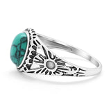 Antique Vintage Oval Simulated Turquoise Ring CZ Solid 925 Sterling Silver