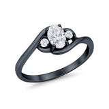 Oval Wedding Ring Black Tone, Simulated Cubic Zirconia 925 Sterling Silver