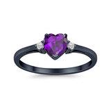 Heart Promise Black Tone, Simulated Amethyst CZ Wedding Ring 925 Sterling Silver