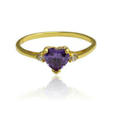 Heart Promise Ring Simulated Amethyst Round Cubic Zirconia Yellow Gold Rhodium Plated 925 Sterling Silver