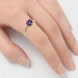Heart Promise Ring Simulated Amethyst Round Cubic Zirconia Yellow Gold Rhodium Plated 925 Sterling Silver