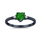 Heart Promise Black Tone, Simulated Green Emerald CZ Wedding Ring 925 Sterling Silver