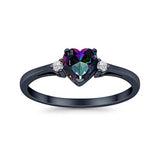 Heart Promise Black Tone, Simulated Rainbow CZ Wedding Ring 925 Sterling Silver