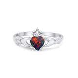 Heart Shape Lab Created Black Opal Claddagh Wedding Ring 925 Sterling Silver