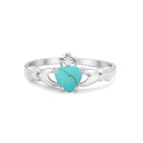 Irish Claddagh Heart Promise Ring Simulated Turquoise CZ 925 Sterling Silver