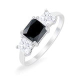 Princess Cut Engagement Ring Simulated Black CZ 925 Sterling Silver