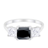 Princess Cut Engagement Ring Simulated Black CZ 925 Sterling Silver