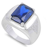 Men's Sapphire & Cubic Zirconia Heavy 16x12 .925 Sterling Silver Ring Sizes 8-18
