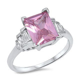 Accent Engagement Ring Radiant Cut Simulated Pink Topaz Baguette CZ 925 Sterling Silver