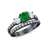 Wedding Piece Ring Black Tone, Simulated Green Emerald CZ 925 Sterling Silver
