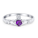 Claddagh Heart Promise Ring Simulated Amethyst CZ 925 Sterling Silver