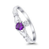 Claddagh Heart Promise Ring Simulated Amethyst CZ 925 Sterling Silver