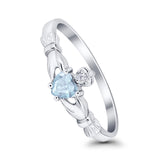 Claddagh Heart Promise Ring Simulated Aquamarine CZ 925 Sterling Silver