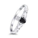 Claddagh Heart Promise Ring Simulated Black CZ 925 Sterling Silver