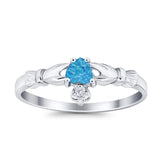 Claddagh Heart Promise Ring Lab Created Blue Opal 925 Sterling Silver