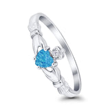 Claddagh Heart Promise Ring Lab Created Blue Opal 925 Sterling Silver