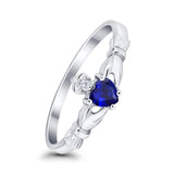 Claddagh Heart Promise Ring Simulated Blue Sapphire CZ 925 Sterling Silver