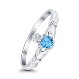 Claddagh Heart Promise Ring Simulated Blue Topaz CZ 925 Sterling Silver