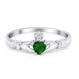 Claddagh Heart Promise Ring Simulated Green Emerald CZ 925 Sterling Silver