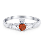 Claddagh Heart Promise Ring Simulated Garnet CZ 925 Sterling Silver