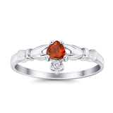 Claddagh Heart Promise Ring Simulated Garnet CZ 925 Sterling Silver