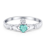 Claddagh Heart Promise Ring Simulated Paraiba Tourmaline CZ 925 Sterling Silver