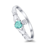 Claddagh Heart Promise Ring Simulated Paraiba Tourmaline CZ 925 Sterling Silver