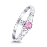 Claddagh Heart Promise Ring Simulated Pink CZ 925 Sterling Silver