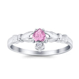 Claddagh Heart Promise Ring Simulated Pink CZ 925 Sterling Silver