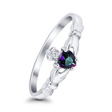 Claddagh Heart Promise Ring Simulated Rainbow CZ 925 Sterling Silver