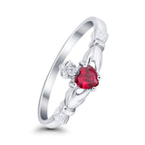 Claddagh Heart Promise Ring Simulated Ruby CZ 925 Sterling Silver