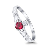 Claddagh Heart Promise Ring Simulated Ruby CZ 925 Sterling Silver