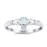 Claddagh Heart Promise Ring Lab Created White Opal 925 Sterling Silver