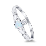 Claddagh Heart Promise Ring Lab Created White Opal 925 Sterling Silver