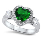 Heart Promise Ring Simulated Green Emerald CZ 925 Sterling Silver