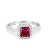 Classic Wedding Ring Princess Cut Simulated Ruby CZ 925 Sterling Silver