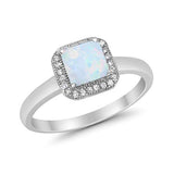 Classic Wedding Ring Princess Cut Lab Created White Opal 925 Sterling Silver
