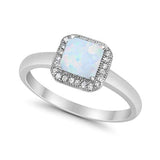 Classic Wedding Ring Princess Cut Lab Created White Opal 925 Sterling Silver