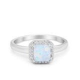 Classic Wedding Ring Princess Cut Lab Created White Opal 925 Sterling Silver