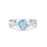 Infinity Accent Wedding Ring Heart Shape Simulated Aquamarine CZ 925 Sterling Silver