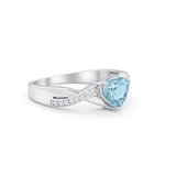 Infinity Accent Wedding Ring Heart Shape Simulated Aquamarine CZ 925 Sterling Silver