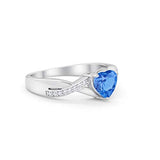 Infinity Accent Wedding Ring Heart Shape Simulated Blue Topaz CZ 925 Sterling Silver