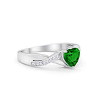 Accent Wedding Ring Heart Shape Simulated Green Emerald CZ Round 925 Sterling Silver