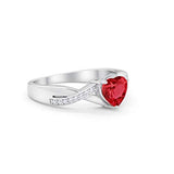Infinity Accent Wedding Ring Heart Simulated Garnet CZ 925 Sterling Silver