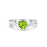 Infinity Accent Wedding Ring Heart Shape Simulated Peridot CZ 925 Sterling Silver