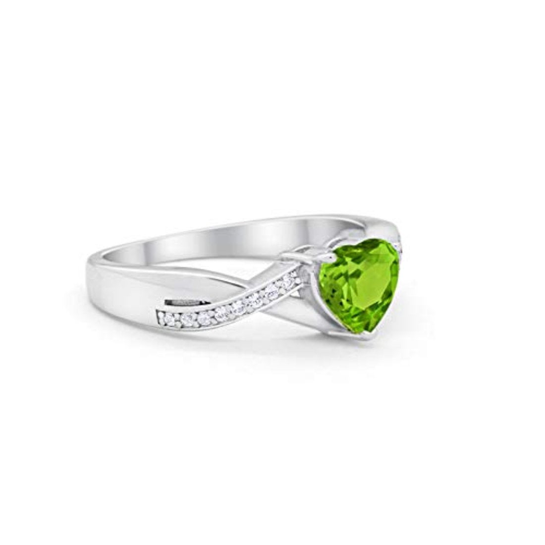 Infinity Accent Wedding Ring Heart Shape Simulated Peridot CZ 925 Sterling Silver