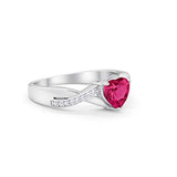Accent Wedding Ring Heart Shape Simulated Ruby CZ Round 925 Sterling Silver