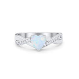 Accent Wedding Ring Heart Shape Lab Created White Opal 925 Sterling Silver