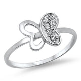 Butterflies Ring Round Simulated CZ 925 Sterling Silver